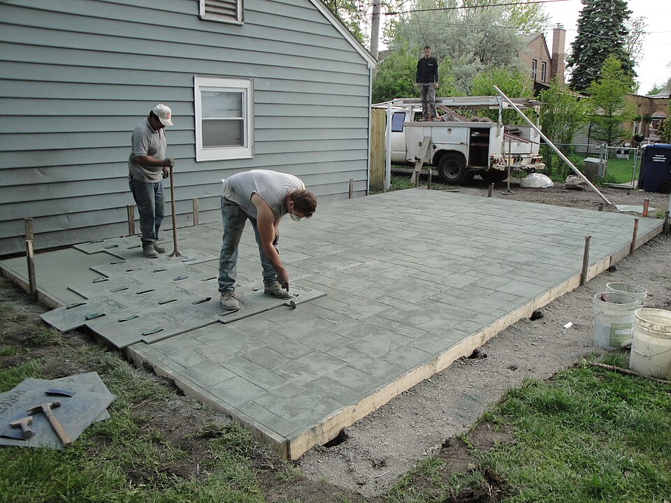 Public example of concrete being stamped